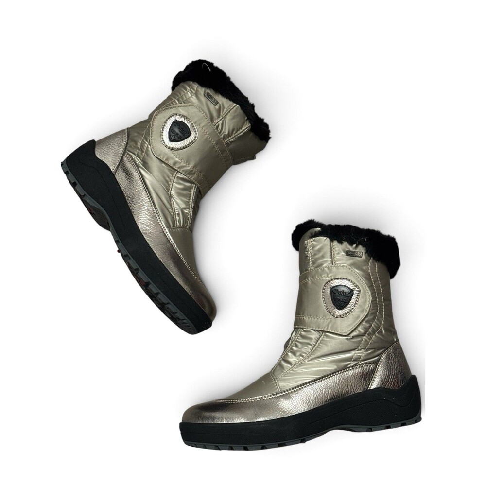 PAJAR Moscou 3.0 Waterproof Winter Boot w/ Ice Grippers 39 US 8 -8.5 Gold Silver